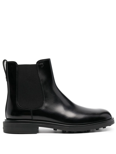 Tod's Elasticated Leather Ankle Boots In Schwarz