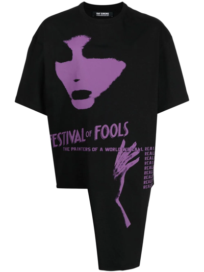 Raf Simons Black Oversized Festival Fools T-shirt
