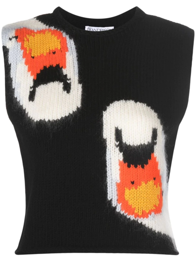 Jw Anderson Swan Intarsia-knit Knitted Top In Black