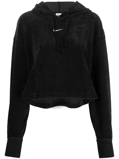 Nike Embroidered-logo Velour Hoodie In Black