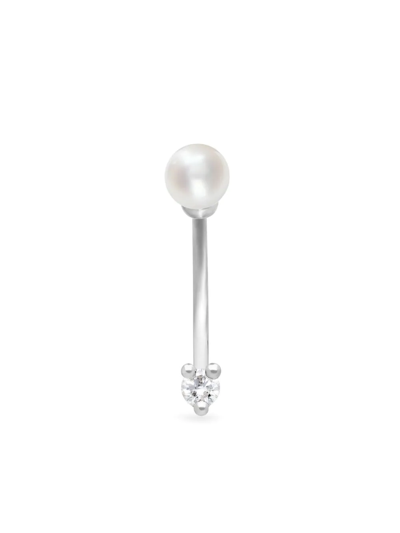 Delfina Delettrez 18kt White Gold Dots Diamond And Pearl Stud Earring In Silber