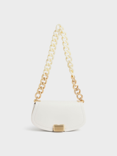 Charles & Keith Sonnet Two-tone Chain Handle Shoulder Bag In White
