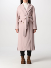 Pinko Belted Single-breasted Coat In Pink
