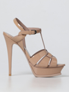 Saint Laurent Tribute Platform Sandals In Smooth Leather Beige In Nude
