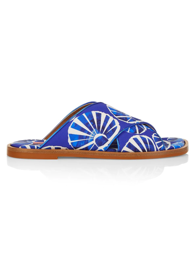 La Doublej Floral Criss-cross Slides In Navy Multicolor