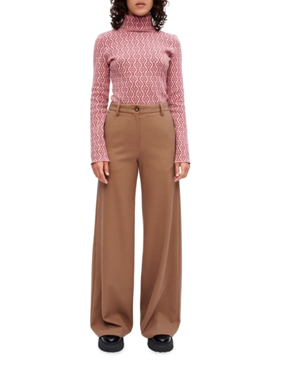 Maje Pimana Wide-leg High-leg Stretch Wool-blend Trousers In Brown
