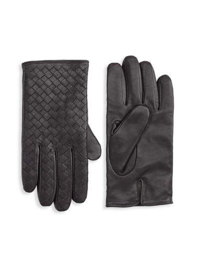 Saks Fifth Avenue Collection Woven Leather Gloves In Gunmetal