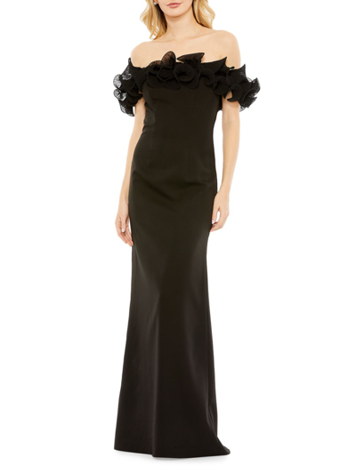 Mac Duggal Off-the-shoulder Ruffle Gown In Black