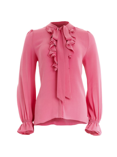 Secret Mission Sheryl Neck-tie Ruffle Blouse In Pink