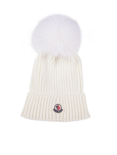 Moncler Kids' Logo-patch Beanie Hat In White