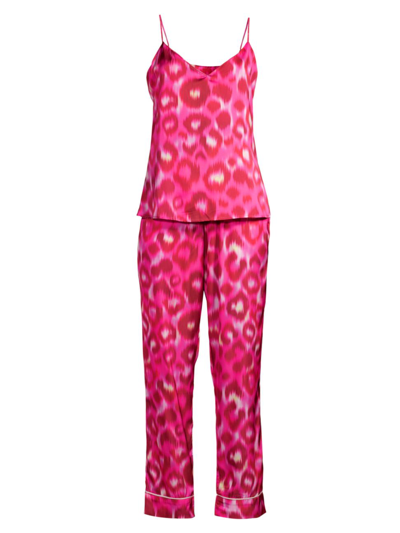 Averie Sleep Into The Wild Linda Leopard Long Camisole Pajama Set In Fuschia Pink