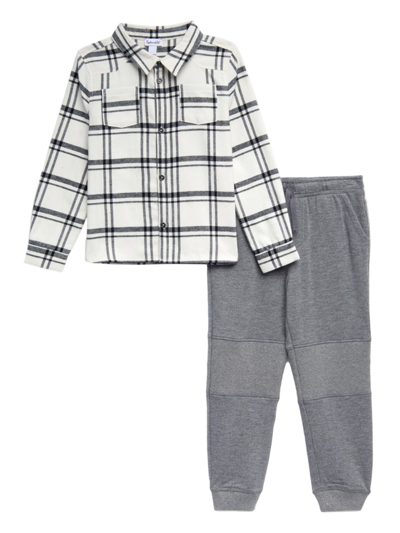 Splendid Kids' Little Boy's Flannel & Jogger Pants Set In Heather Charcoal