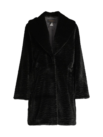 Donna Karan Shawl Collar Faux Fur Coat In Black