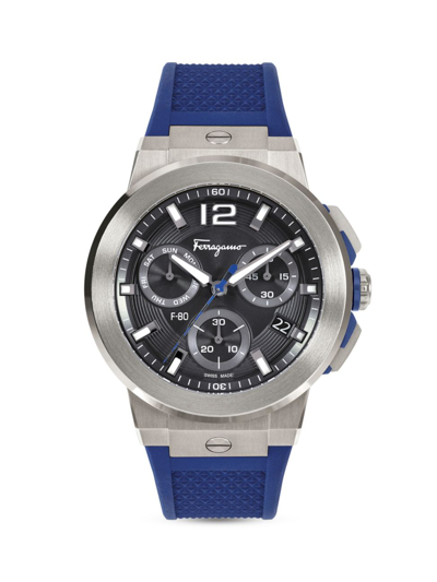 Ferragamo Men's F-80 Titanium Tech Silicone Strap Watch In Blue