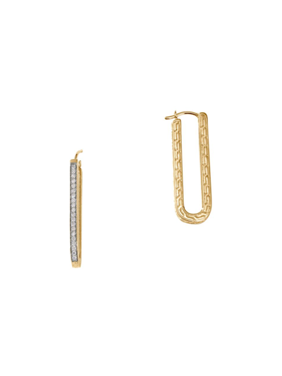 John Hardy Women's Carved Chain 18k Gold & Diamond Hoop Earrings In Yellow