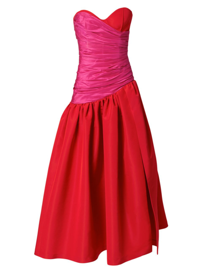 Carolina Herrera Strapless Ruched Silk Midi-dress In Poppy