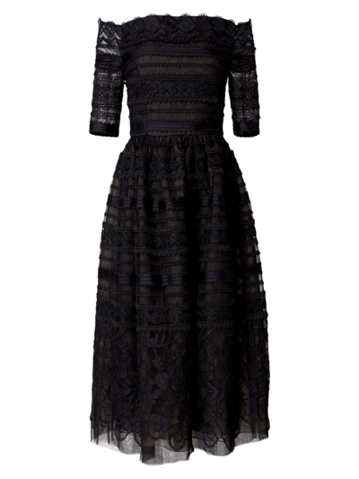 Carolina Herrera Lace Off-the-shoulder Midi-dress In Black
