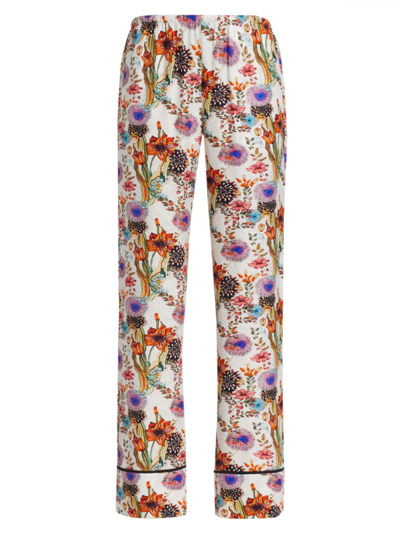Adriana Iglesias Rafa Floral-print Jacquard Satin Pajama Pants In White Flowered