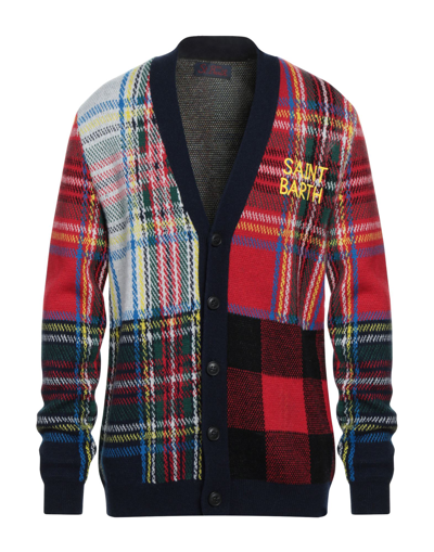 Mc2 Saint Barth Tartan Knitted Cardigan With Saint Barth Embroidery In Red