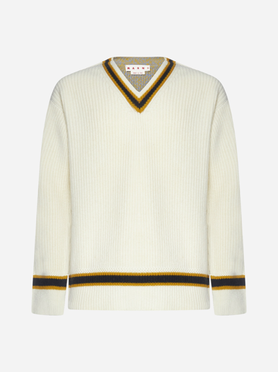 Marni Colour-block Alpaca And Wool Blend Jumper In White