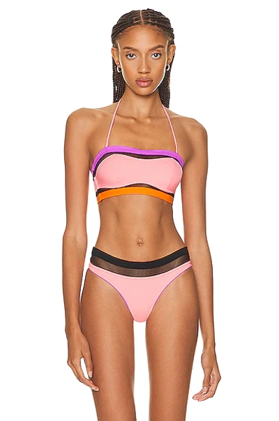 Agent Provocateur Zenaya Bikini Bandeau Top In Coral  Neon Lilac  & Black