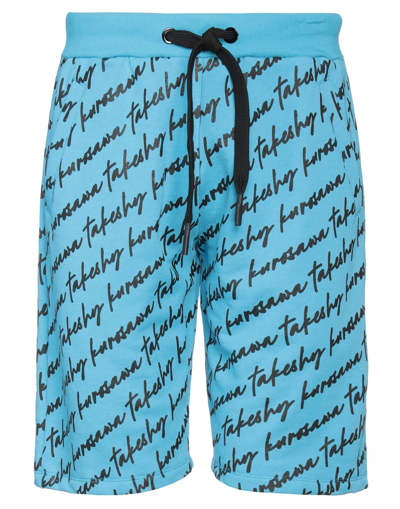 Takeshy Kurosawa Man Shorts & Bermuda Shorts Turquoise Size Xxl Cotton In Blue
