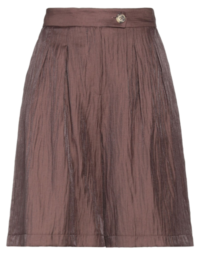Vicolo Woman Shorts & Bermuda Shorts Dark Brown Size S Linen, Viscose, Polyamide