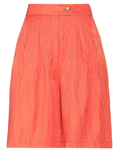 Vicolo Woman Shorts & Bermuda Shorts Orange Size S Linen, Viscose, Polyamide
