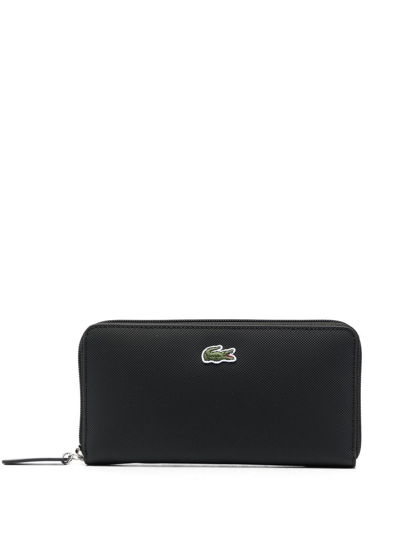 Lacoste Crocodile Appliqué Logo Wallet In Schwarz