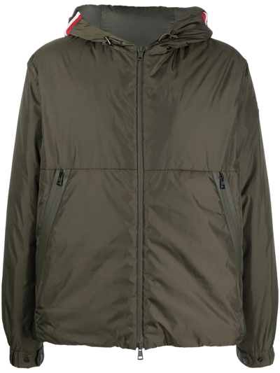 Moncler Logo-patch Sleeve Hooded Jacket In Green