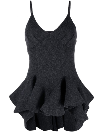 Givenchy Frill Wool Top In Grey