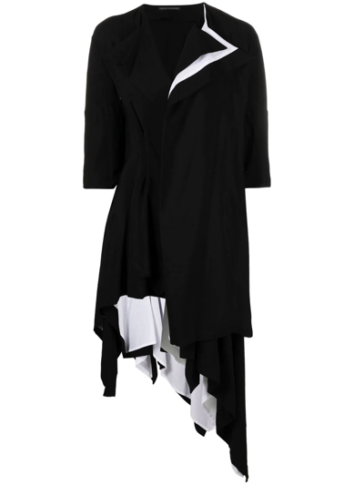 Yohji Yamamoto Asymmetric Half-sleeve Coat In Black