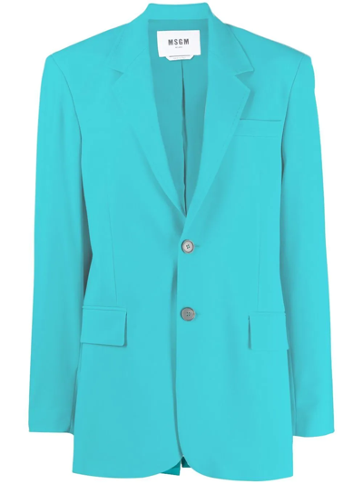 Msgm Turquoise Virgin Wool Single-breasted Blazer In Light Blue