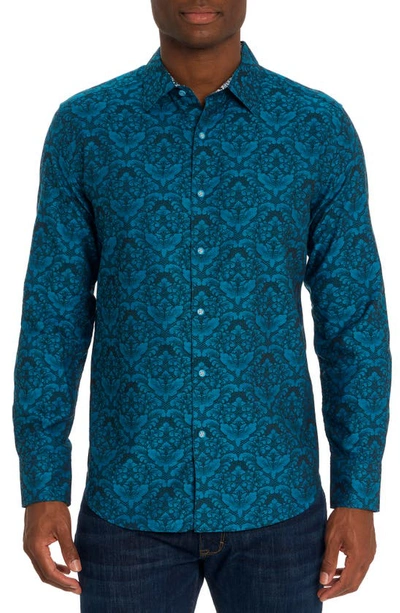 Robert Graham Bayview Cotton Button-up Shirt In Dark Teal