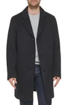 Cole Haan Classic Wool Blend Plush Notched Collar Coat In Navy