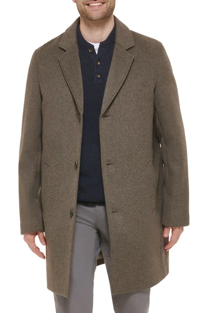 Cole Haan Classic Wool Blend Plush Notched Collar Coat In Truffle