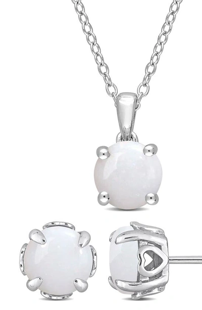 Delmar Sterling Silver Solitaire Opal Stud Earrings & Necklace In White