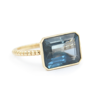 Bondeye Jewelry Blue Frost Emerald-cut Jollie Ring In Yellow Gold,blue Topaz