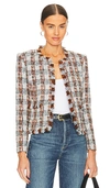 L Agence Angelina Fringed Tweed Blazer In Blue & Orange Multi