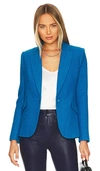 L Agence Chamberlin Textured Stretch Cotton Blazer In Teal & Leopard Sport