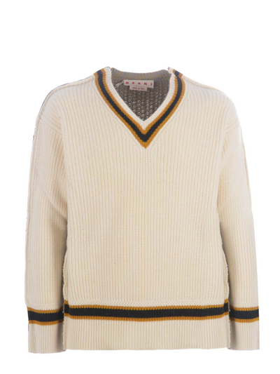 Marni V-neck Knitted Jumper In Multicolor
