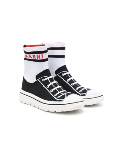 Marni Teen Intarsia-knit High-top Trainers In Black