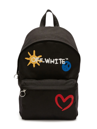 Off-white Kids' Sun&peace Logo-print Backpack In Black