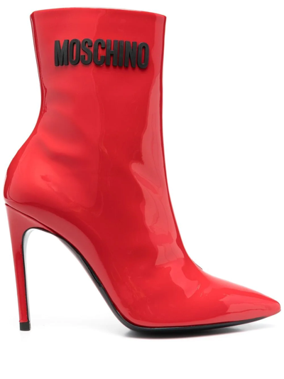 Moschino 100 Faux Patent-leather High-heel Booties In Red Multi