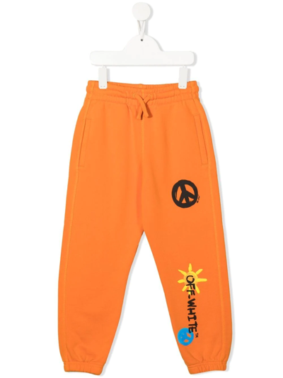 Off-white Motif-print Cotton Sweatpants In Orange Multicolor