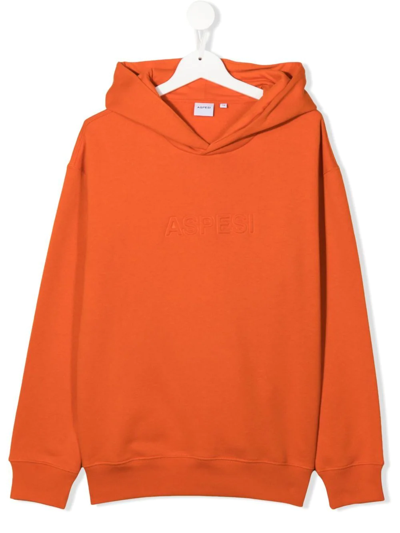 Aspesi Kids' Embossed-logo Cotton Hoodie In Orange