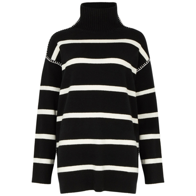 Alice And Olivia Bobbie Whipstitched Striped Knitted Turtleneck Sweater In Black And White