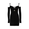 Mach&mach Women's Bow Adorned Open Shoulder Rib Knit Mini Dress In Black
