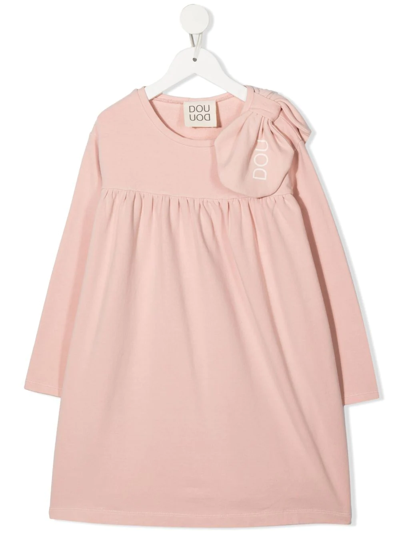 Douuod Kids' Bow-detail Smock Dress In Rosa
