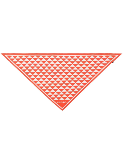 Prada Geometric-print Silk Scarf In Orange